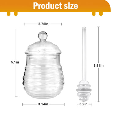 SlZKADY Honey Jar with Dipper and Lid,Glass Honey Pot Container Dispenser,Clear Glass Honey Container for Home Kitchen,Store Honey and Syrup,Easy to Clean
