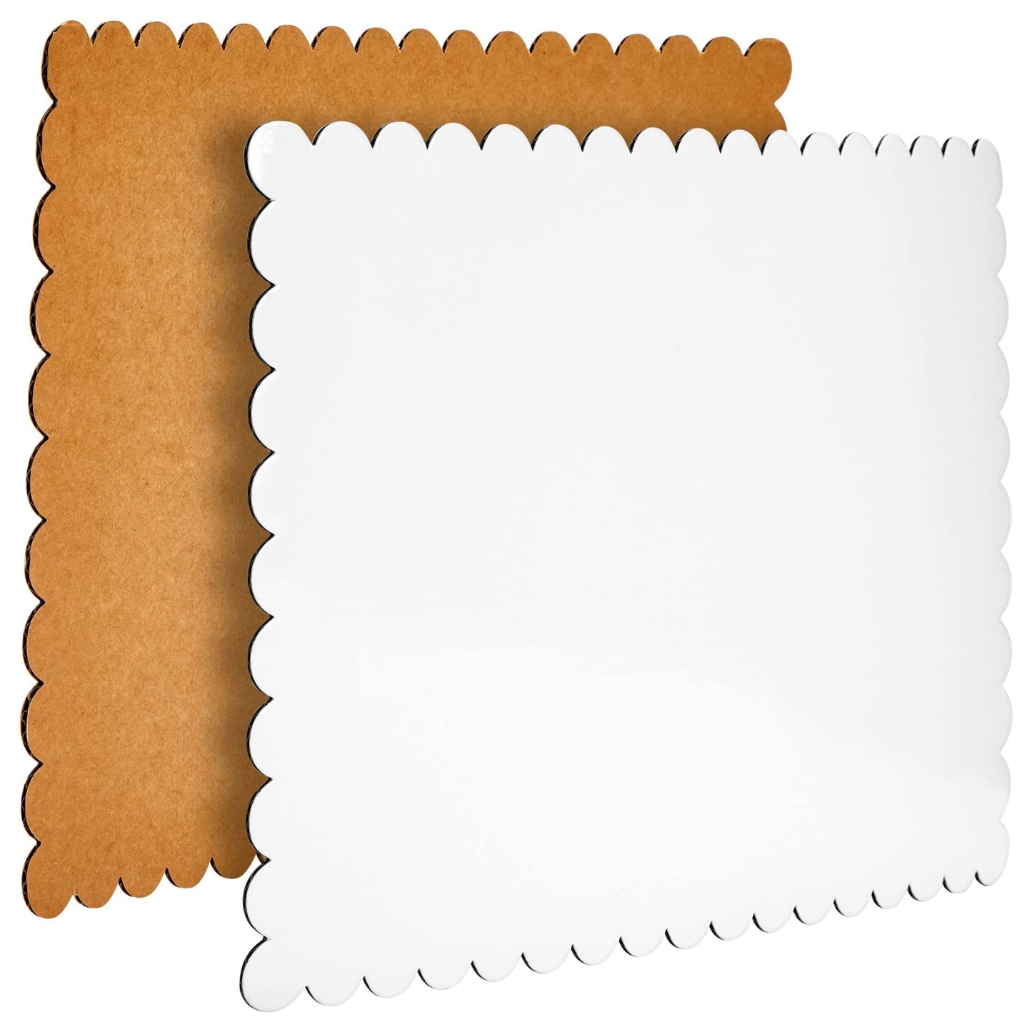 Sparkle and Bash Cake Board Rectangle - 14 x 10 In, White Foil, Pack of 25 - Scalloped Edge Sturdy Paper Base for Desserts & Cupcakes - Quarter Sheet Cake Boards