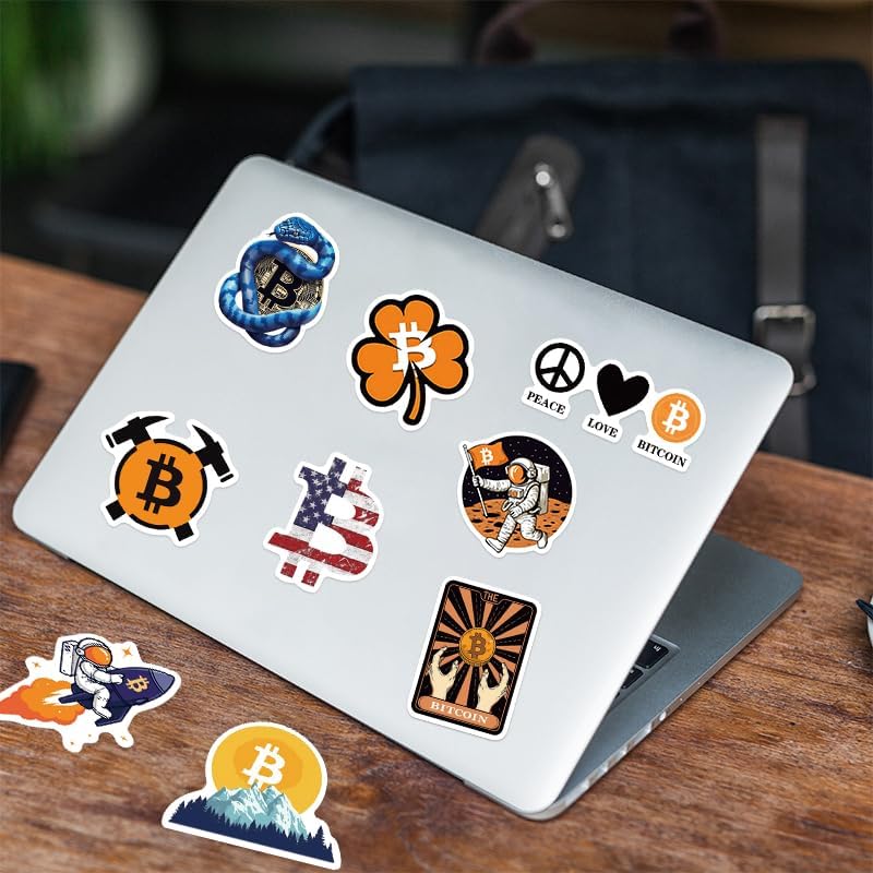 50-teiliges Bitcoin-Krypto-Aufkleber-Set – Kryptowährungsaufkleber für Laptop, Wasserflasche, Handy, Notizbuch – wasserfestes Vinyl, ästhetisches Weltraum-Miner-Motiv, Geschenk für Trader und Investoren 