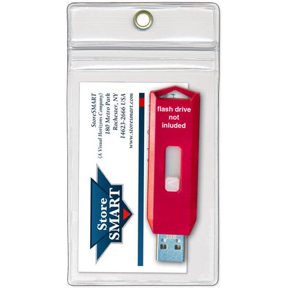 StoreSMART® USB Flash Drive/Memory Card & Business Card Holders 5-Pack - Zip-Top and Hang Hole - Open Short Side (R3578ZIPS-FLASH-5)