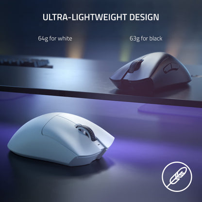 Razer DeathAdder V3 Pro Wireless Gaming Mouse: 64g Lightweight Ergonomic - 30K DPI Optical Sensor - Gen-3 Optical Switches - 8 Programmable Controls - Up to 90 Hr Battery - White