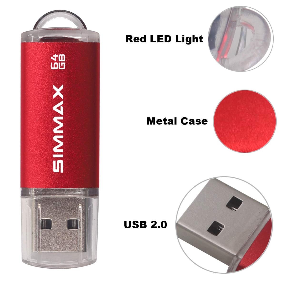 SIMMAX Flash-Laufwerk 2er-Pack 64 GB USB 2.0 Flash-Laufwerke, USB-Sticks, Speichersticks mit LED-Anzeige (Rot/Lila)