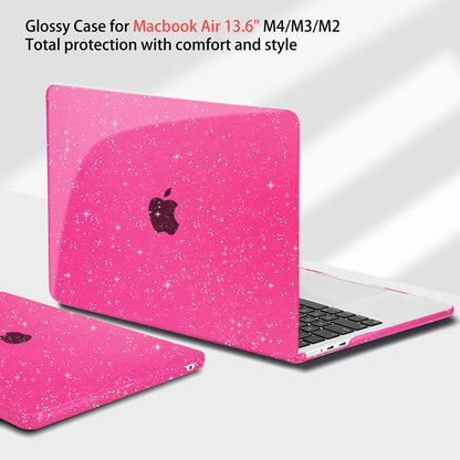 Teryeefi Glitter Case for MacBook Air 13 Inch M4 M3 M2 Chip Release 2022-2024 2025 fits Model A2681/A3113/A3240, Hard Shell Case with Keyboard Cover for MacBook Air 13.6 inch, Sparkly Rose Pink
