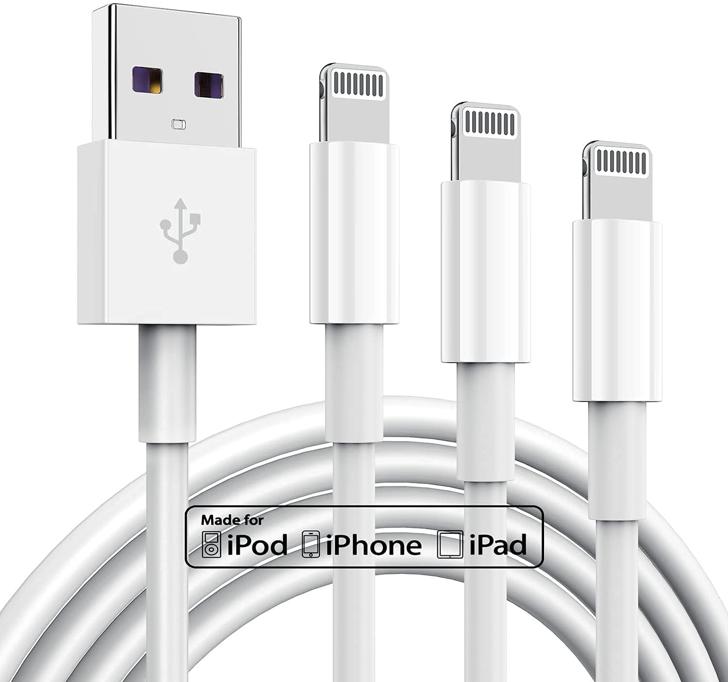 3 Pack Apple MFi Certified Charger Cable 6ft, Lightning to USB Cable Cord 6 Foot, 2.4A Fast Charging,Apple Phone Long Chargers for iPhone 13/12/11/11Pro/11Max/ X/XS/XR/XS Max/8/7/6