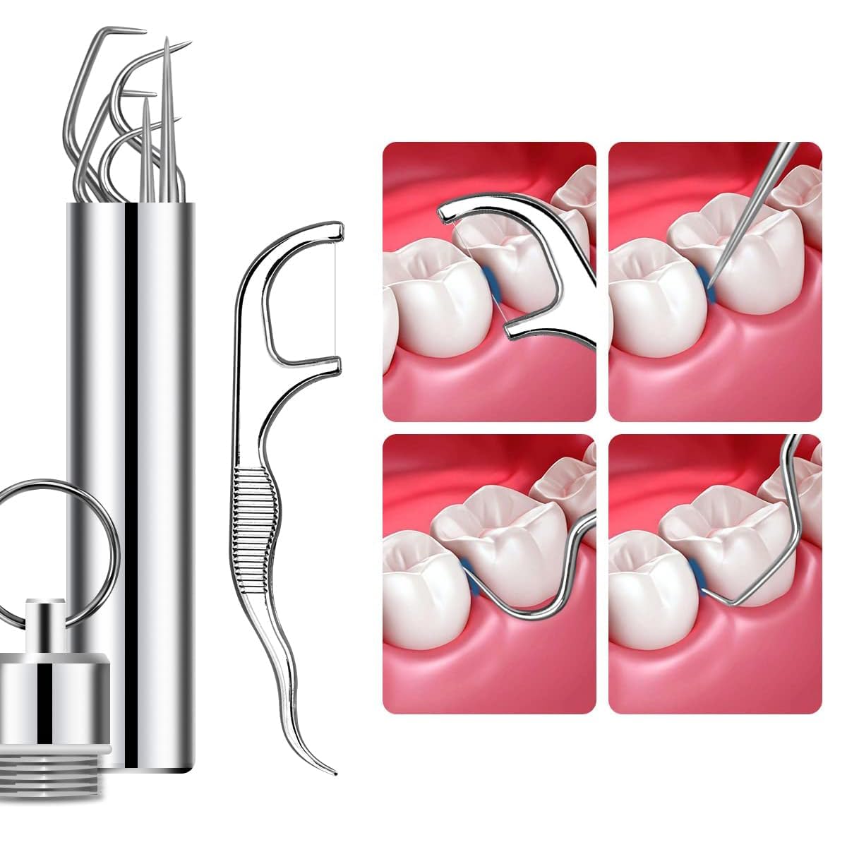 Ninelimi 7Pcs 2 Set Portable Stainless Steel Toothpicks Pocket Set, Reusable Metal Toothpicks Cleaning Kit with Holder for Outdoor Picnic Camping Traveling