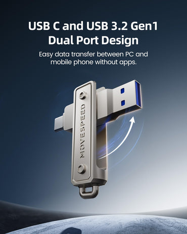 MOVE SPEED 128GB Thumb Drive, 400 MB/s Memory Stick with Type-C + USB 3.2 Gen1 Dual Port, High Speed Pendrive Compatible with 3.1/3.0/2.0 for iPhone 17/16/15 Series, Android, Mac/Pro/Air(1 Pack)