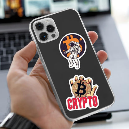 50-teiliges Bitcoin-Krypto-Aufkleber-Set – Kryptowährungsaufkleber für Laptop, Wasserflasche, Handy, Notizbuch – wasserfestes Vinyl, ästhetisches Weltraum-Miner-Motiv, Geschenk für Trader und Investoren 
