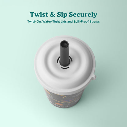 REDUCE GoGo's Kids Portable Tumbler Cups with Lids and Spill-Proof Straws - 10 Pack of Stackable 12 oz Tumblers with Twist-On Lids - Easy Storage, Dishwasher Safe - Club House