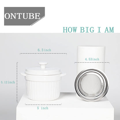 ONTUBE Ceramic Bacon Grease Container Keeper with Strainer, Frying Oil Storage Can, Turquoise