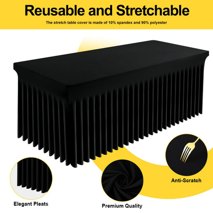 Smiry Spandex Tablecloth, Elastic Fitted Stretch Tablecloth for 6FT Rectangle Tables, Waterproof Washable Table Cover Skirt for Outdoor, Wedding, Banquet & Parties (Black, 72Lx30Wx30H Inch)