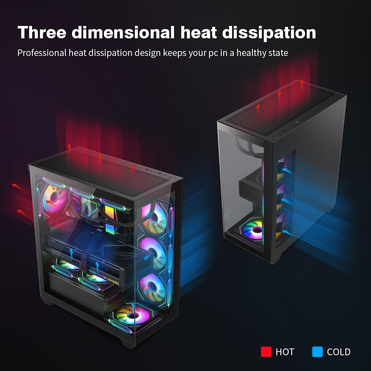 RUIX OV603 ATX Mid-Tower PC Case, Spacious High-Airflow Gaming Case with 4 x 120mm PWM ARGB Fans, USB 3.0 & Type-C Ports, Tempered Glass, Large Capacity Computer Case - Black