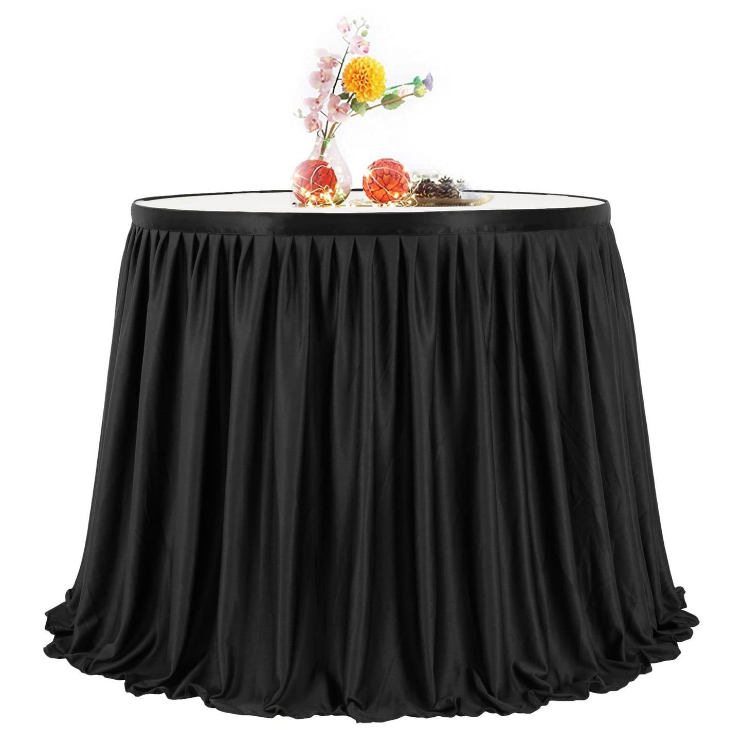 PARTISKY Black Polyester Rectangle Table Skirt, 6ft x 72in, Wrinkle Resistant, Pleated Ruffle, Perfect for Banquet, Wedding, Trade Show, Dining Table