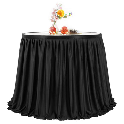 PARTISKY Black Polyester Rectangle Table Skirt, 6ft x 72in, Wrinkle Resistant, Pleated Ruffle, Perfect for Banquet, Wedding, Trade Show, Dining Table