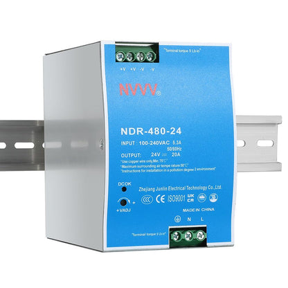 NDR-480-24 24VDC 20 Amp 480W Industrial DIN Rail Power Supply Built-in Active PFC Function Silver+Blue