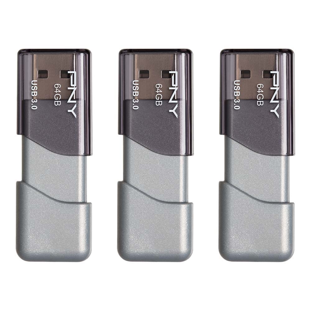 PNY 64GB Turbo Attaché 3 USB 3.0 Flash-Laufwerk, Grau (3er-Pack)
