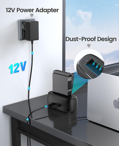 ORICO Externe Festplatten-Dockingstation für 2,5/3,5 Zoll HDD/SSD, USB 3.0 zu SATA-Festplatten bis zu 22 TB, unterstützt UASP, 12-V-Netzteil – DD18