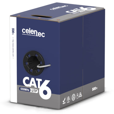 celertec CAT6 Ethernet Cable, 500ft, 23AWG Solid Bare Copper, Unshielded Twisted Pairs(UTP), 550MHz, ETL Listed &CMR Riser Rated, Indoor, Bulk Ethernet Cable -Black