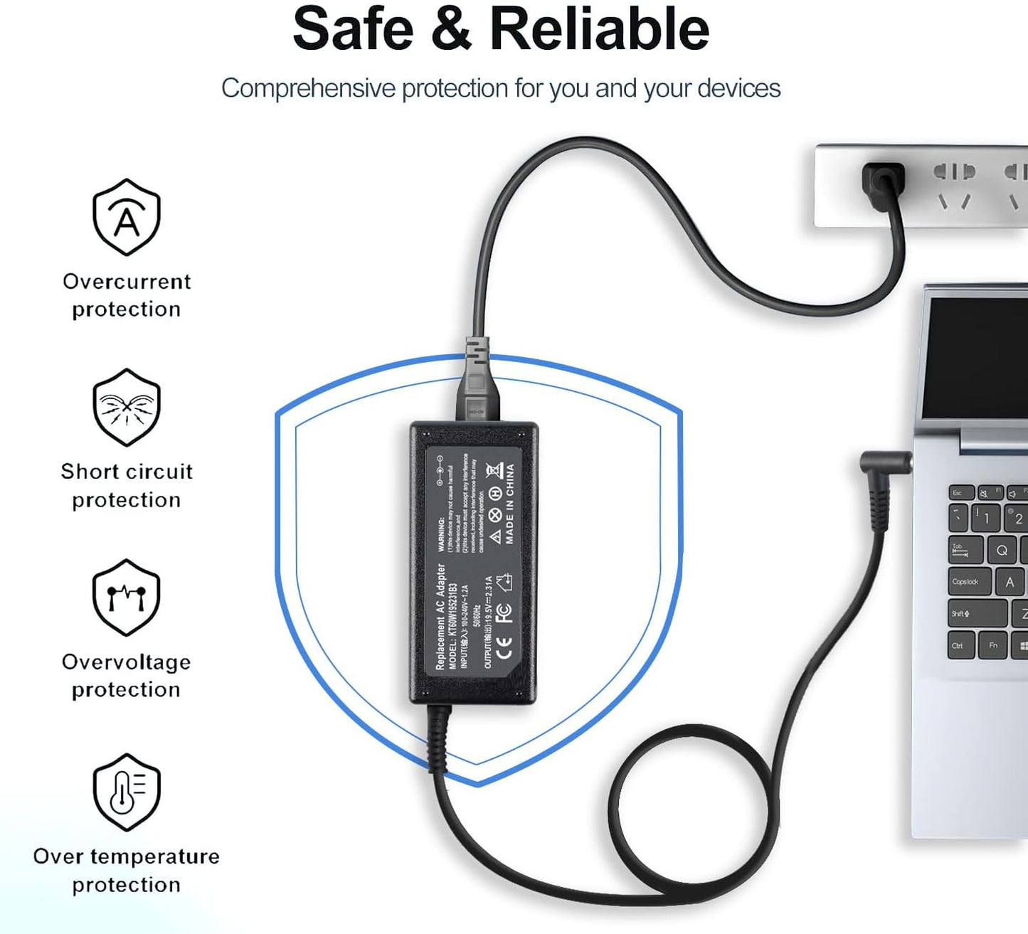 Replacement for HP Laptop Charger 45W Smart Blue Tip Power Adapter for HP Pavilion X360 L25296-002 740015-003 Stream 11 13 14 Elitebook 840 TouchSmart 11 13 15 Series Power Supply Cord