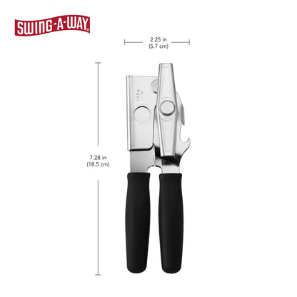 Swing-A-Way Portable Can Opener, Features an Ergonimic Handle for Optimal Comfort, and Built-in Bottle Opener for a 2-in-1 Tool, Durable Cutting Wheel, Black