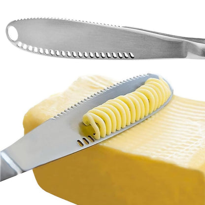 Nevkha Edelstahl-Buttermesser – 3-in-1-Messer: Butterstreicher &amp; Küchenhelfer, Kaltbutterstreicher, Butterlockenformer &amp; Mikroreibe, spülmaschinenfest