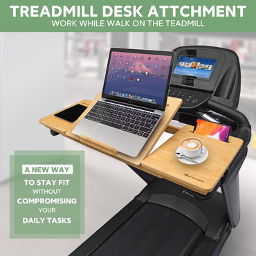 Nnewvante Treadmill Desk Attachment Bamboo Walking Laptop Holder Workstation Ergonomic Adjustable Desktop Laptop Tray for Treadmill