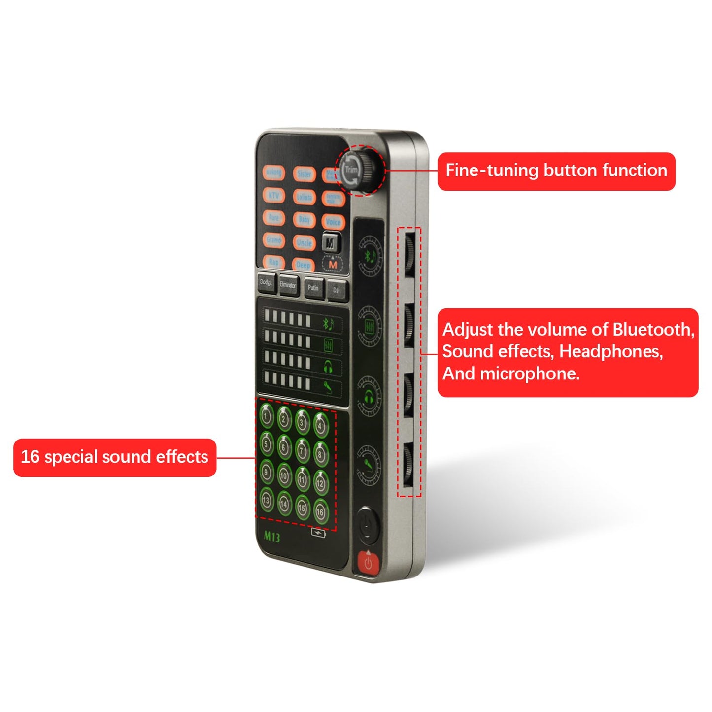 Portable Voice Changer, Handheld Microphone Voice Modulator Gaming Recording with 16 Sound Effects, Mini Live Broadcast Voice Disguiser for Mobile Phone Computer PS4 PS5 Xbox One Games