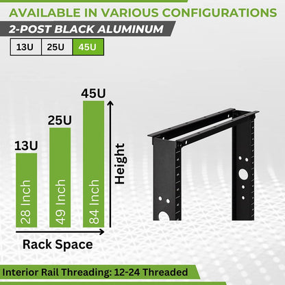 NavePoint 45U 2 Post Open Frame Server Rack for 19 Inch Equipment, AV, Networking, Data & IT Devices, 2-Post Rack 45U 881lbs Weight Capacity, Black