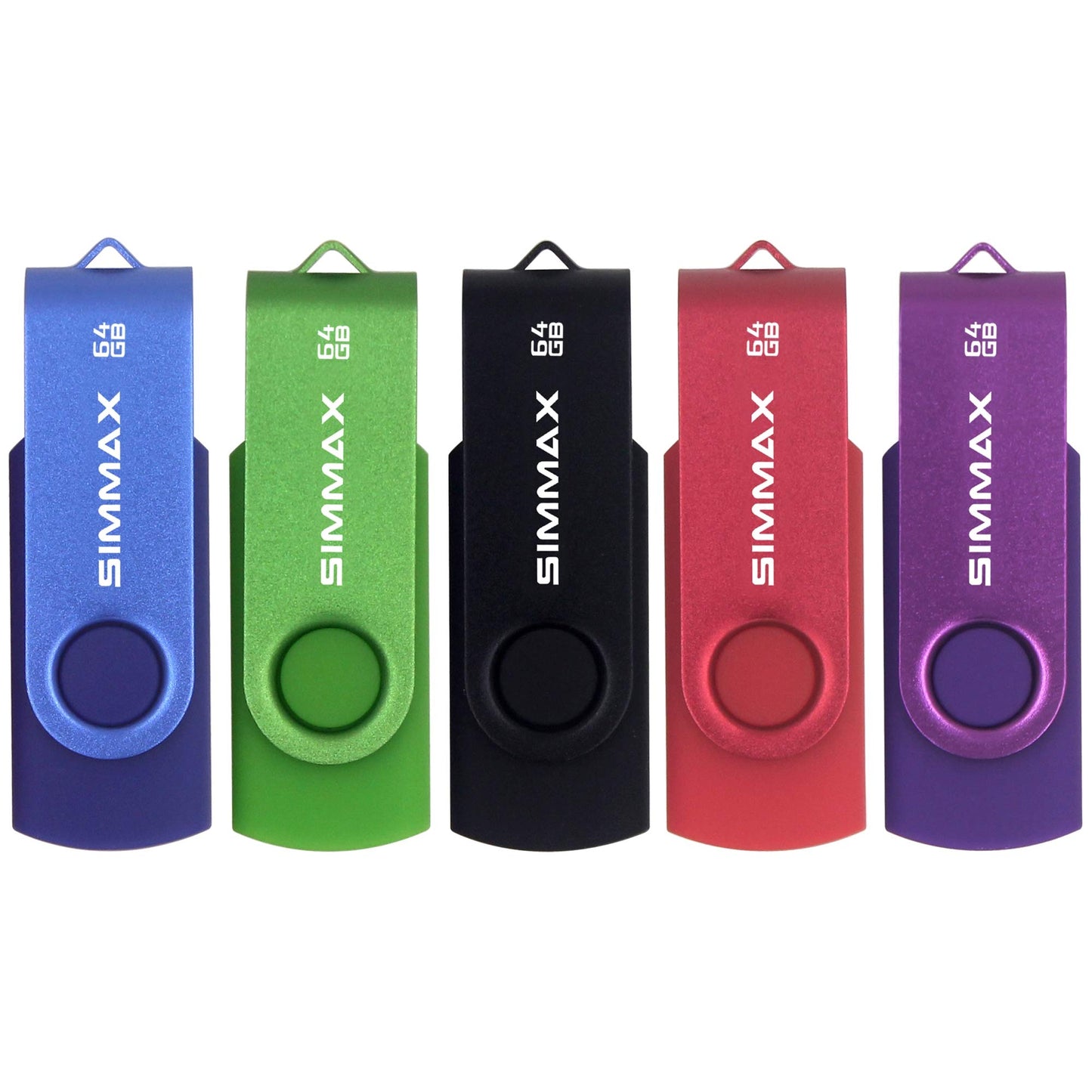 SIMMAX USB-Sticks, 5er-Pack, 64 GB, drehbares Design, USB 2.0, USB-Stick, Zip-Laufwerk (64 GB, Blau, Grün, Schwarz, Rot, Lila)