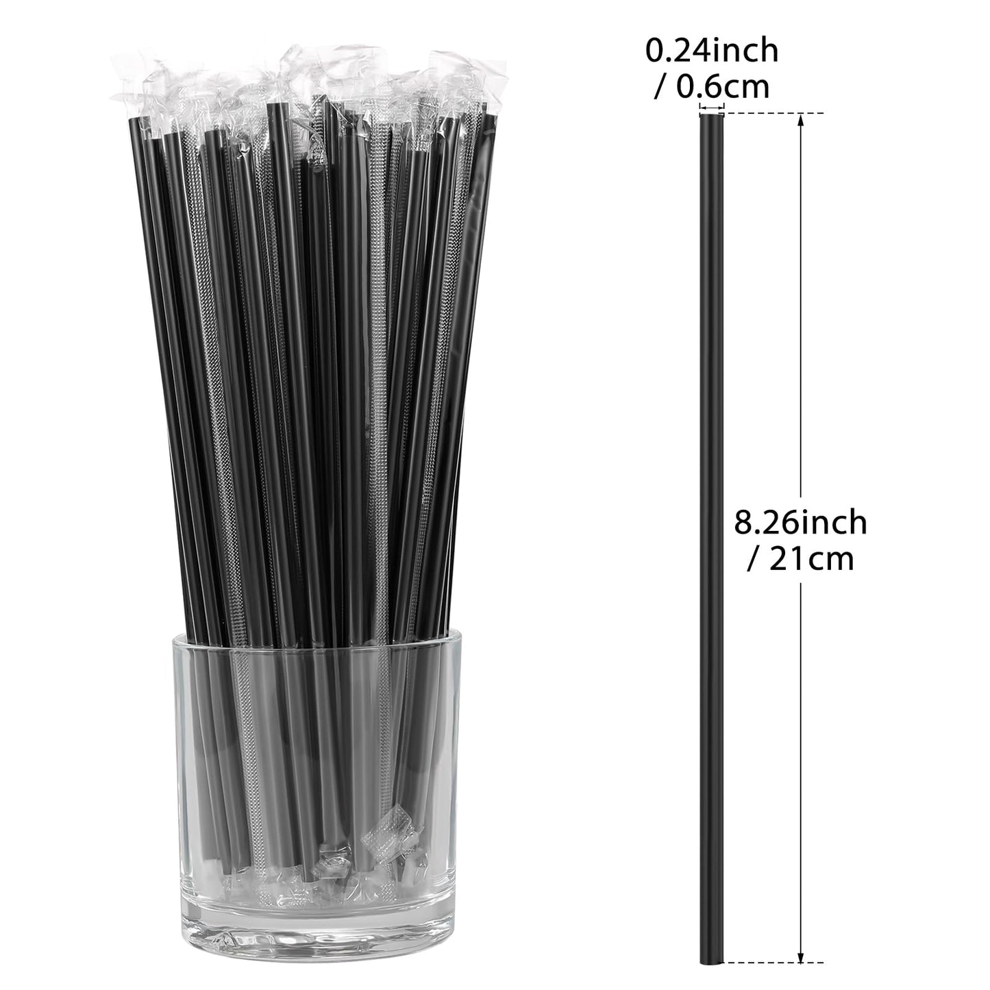 [Individually Wrapped] 100Pcs Disposable Plastic Straws - 8.26"*0.23" Black Drinking Straws for Hot/Cold Drinks,Juice,Coffee,Cocktail