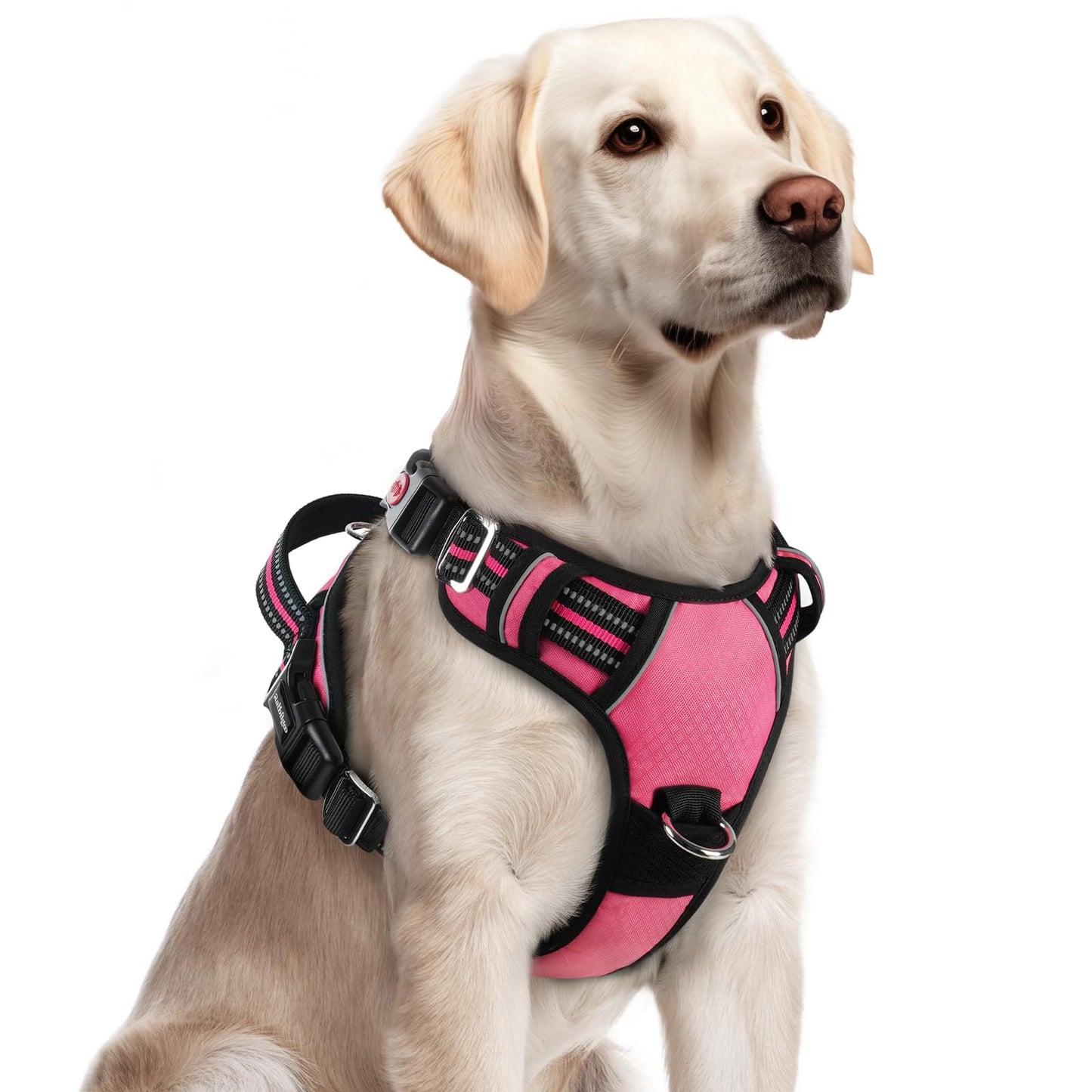 rabbitgoo Dog Harness for Large Dogs, No Pull Pet Vest with 3 Buckles, Adjustable Soft Padded Pet Harness with Easy Control Handle and Reflective Strips, Pink, L