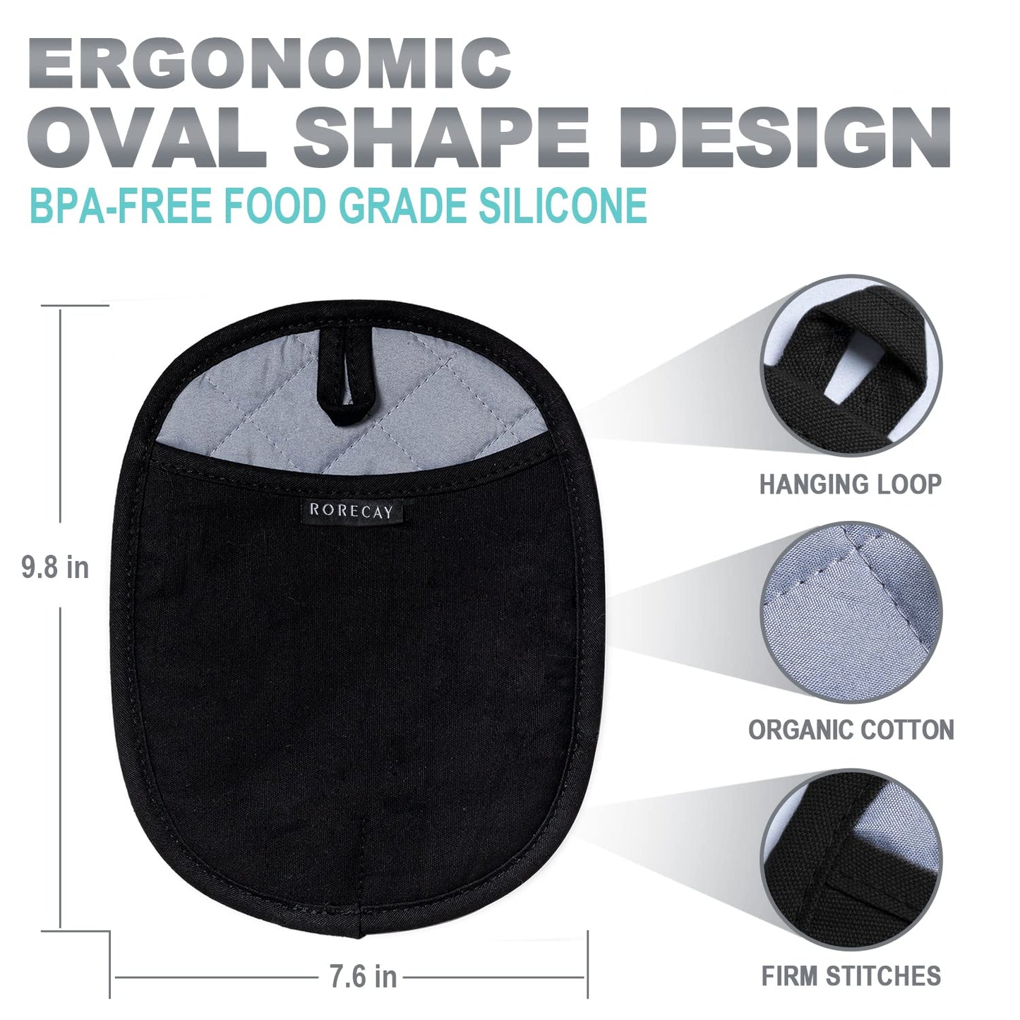 2er-Pack Silikon-Topflappen für die Küche, hitzebeständig bis 260 °C, rutschfeste, große Topflappen mit Tasche, gesteppte Untersetzer für heiße Töpfe und Pfannen auf der Arbeitsplatte (Grau) 