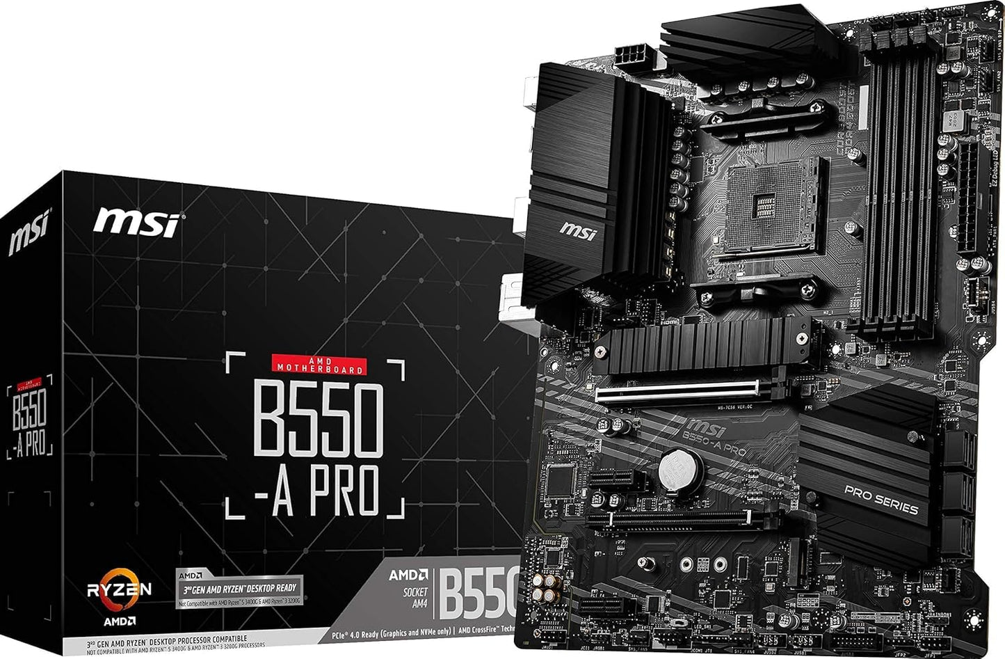 MSI B550-A PRO V1 ProSeries Motherboard (AMD Ryzen 5000, AM4, DDR4, PCIe 4.0, SATA 6Gb/s, M.2, USB 3.2 Gen 2, HDMI/DP, ATX)