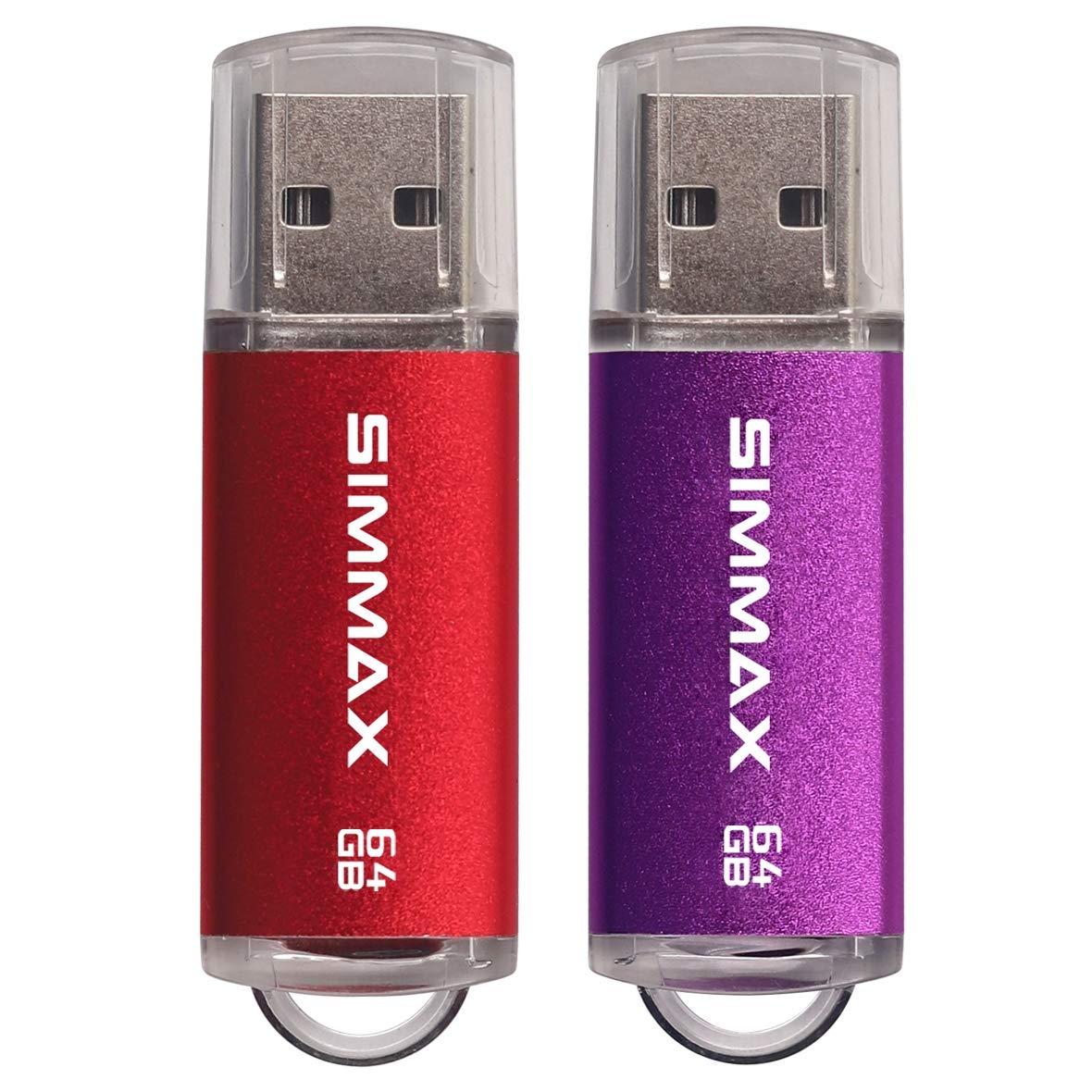 SIMMAX Flash-Laufwerk 2er-Pack 64 GB USB 2.0 Flash-Laufwerke, USB-Sticks, Speichersticks mit LED-Anzeige (Rot/Lila)