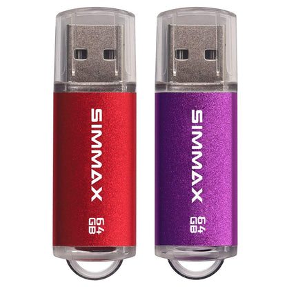 SIMMAX Flash-Laufwerk 2er-Pack 64 GB USB 2.0 Flash-Laufwerke, USB-Sticks, Speichersticks mit LED-Anzeige (Rot/Lila)