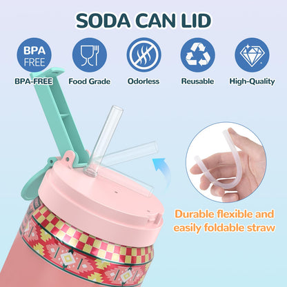 Soda Can Lids with Straw, 4-Pack Can Covers for Soda with Reusable BPA-Free, Spill-Proof & Airtight Seal, Easy to Use, Fits for S/M/L Sizes Cans for Soda, Beer, Juice, Seltzer