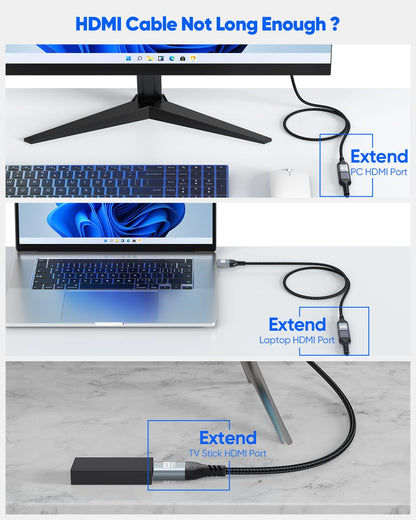 ZeniKon 4K HDMI Extender Cable 3FT HDMI Extension, High Speed HDMI Male to Female Adapter Supports ARC, HDR, 3D, HDCP 2.2 Compatible with Fire TV Stick, Roku Devices, PS5, Xbox, HDTV, Laptop