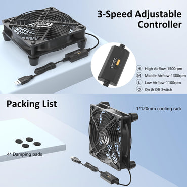 Quiet 120mm USB Fan Zirsso 5V Powered Fan for Receiver DVR PlayStation Xbox Computer Cabinet Cooling