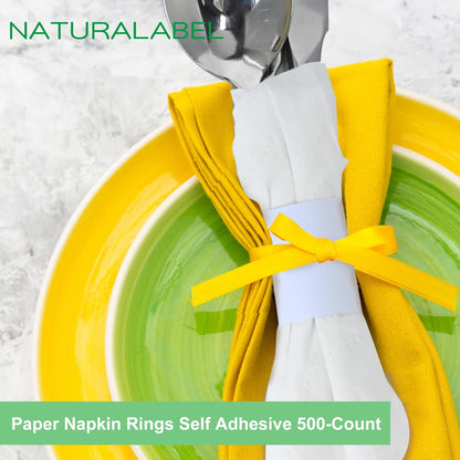 NATURALABEL Napkin Bands, Paper Napkin Rings Self Adhesive 500-Count (White)