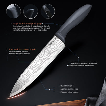 RAXCO Cooking Utensils Set,18-Piece Damascus Texture Knifes and Kitchen Gadgets,Integrated Storage,Grey