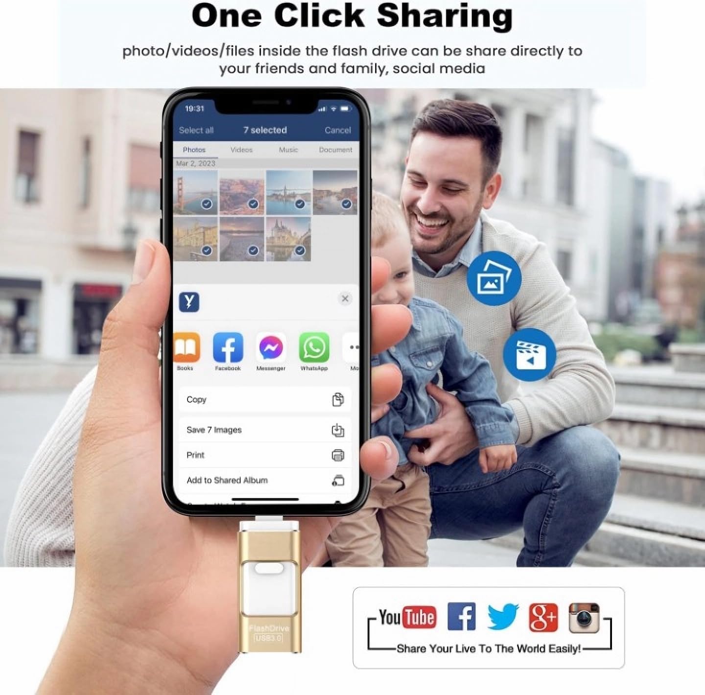 Phoxfer RecovStick 64 GB für iPhone 4-in-1 | Externer USB-Stick von PhotoTek für Mobiltelefone, iPads und Macs | Speicherplatz für Daten, Fotos und Videos | Schnellzugriff mit einem Klick, Gold