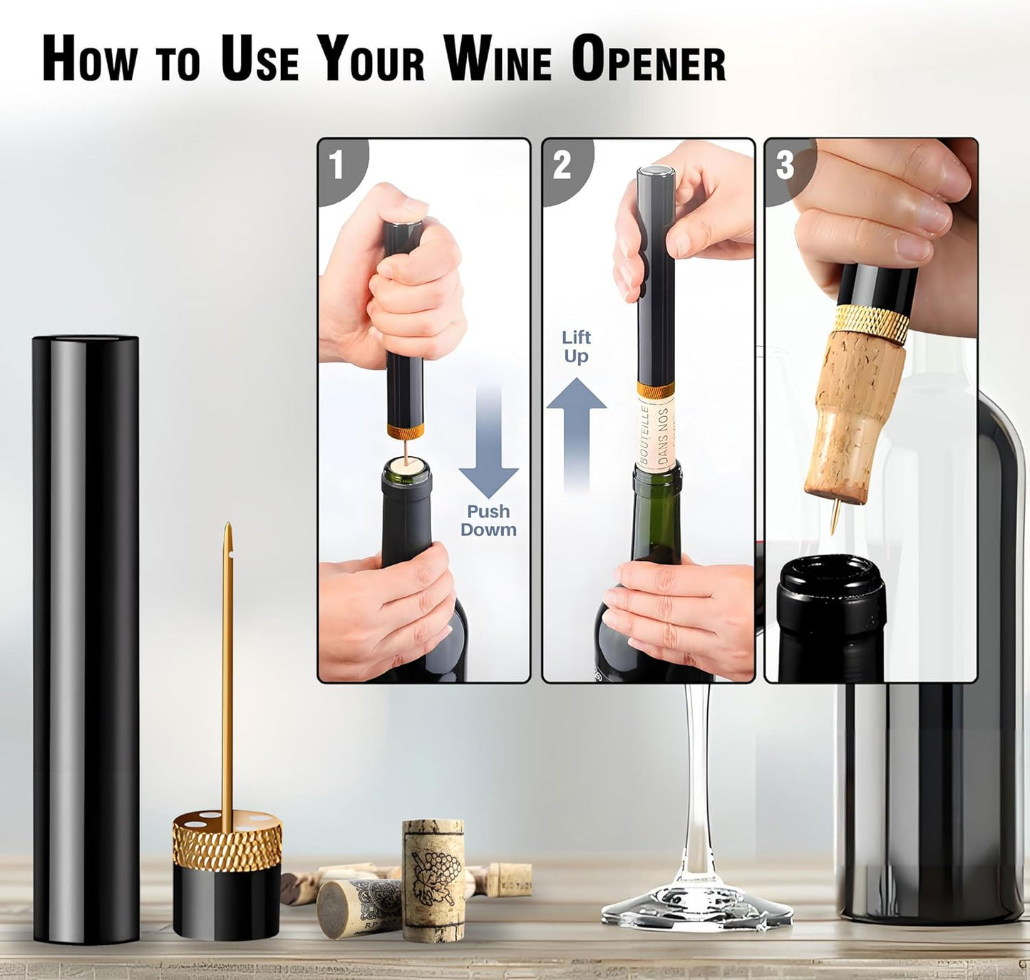 Mini Wine Opener | Travel Portable Pocket Air Pressure Pump Wine Bottle Opener | Assemblable Design Corkscrew 7S Quick Bottle Opening | for Home, Restaurant, Party,Wine Lovers