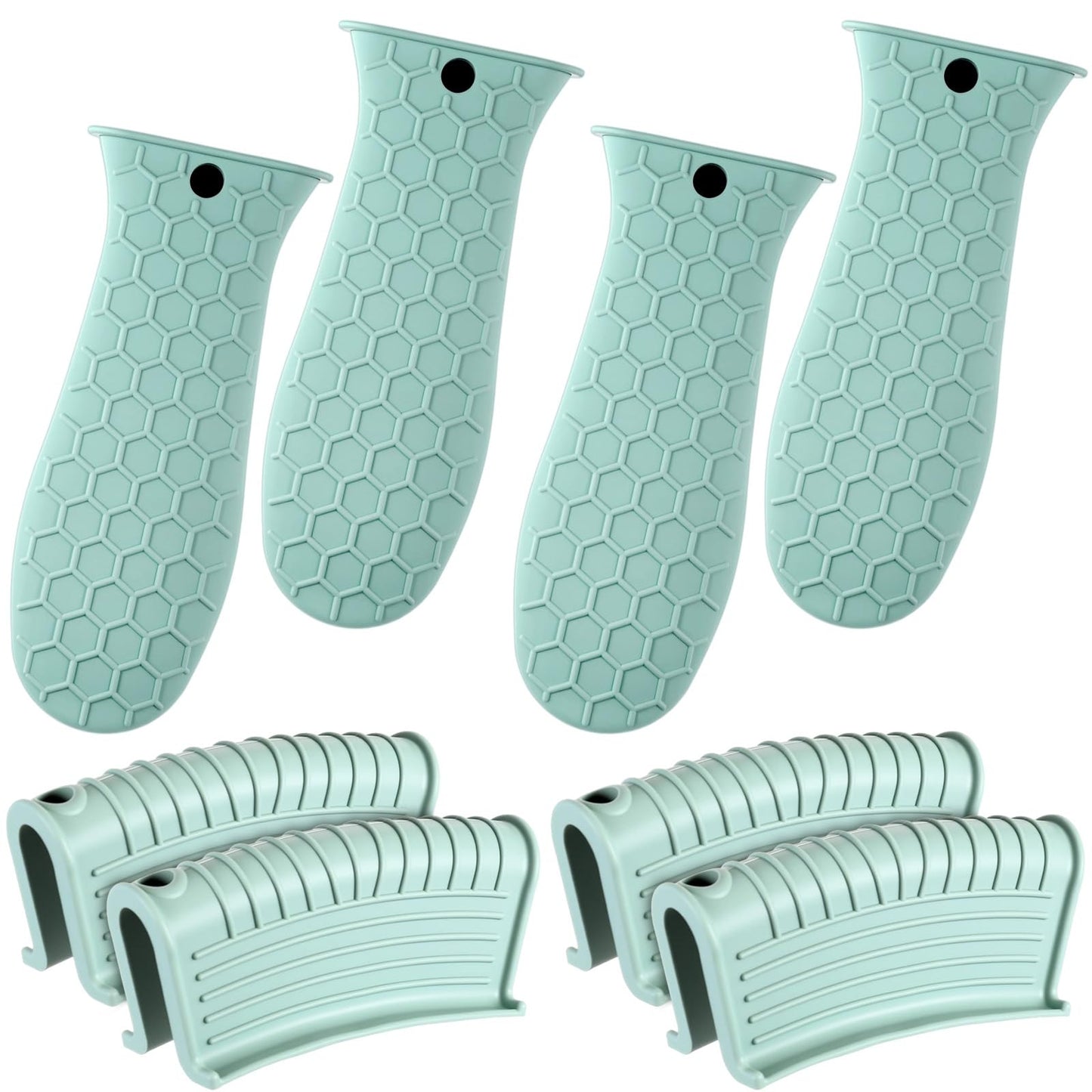 Patelai 8 Pcs Silicone Pot Holders Set Cast Iron Handle Cover Heat Resistant Pot Handle Covers Potholder Non Slip Reusable Pan Sleeve for Frying Pan Kitchen Supplies(Black)