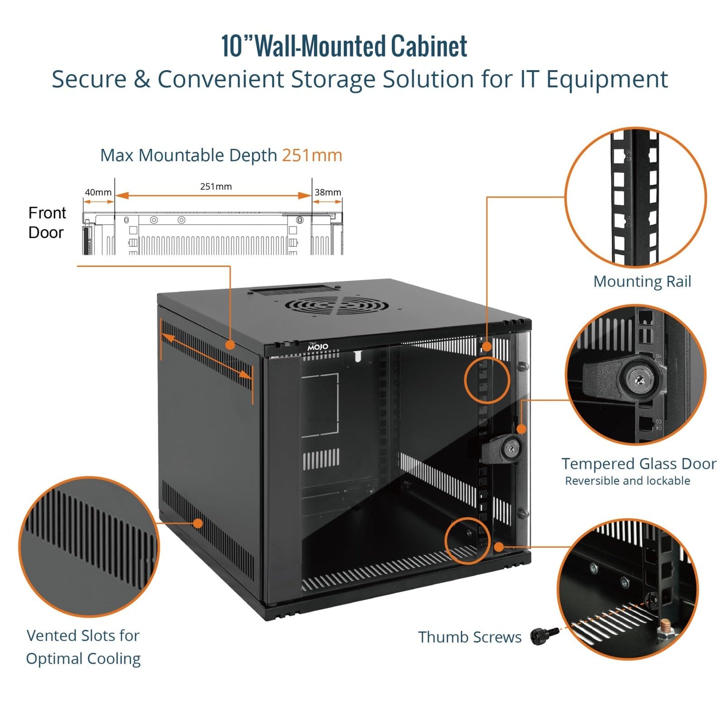 Tecmojo 6U 10 inch Rack, Wall Mount Network Cabinet Set,12.3W x 13D x 11.8H- Load Capacity 110Lbs(50 kg),Black 10" Wall Housing Server Rack Set