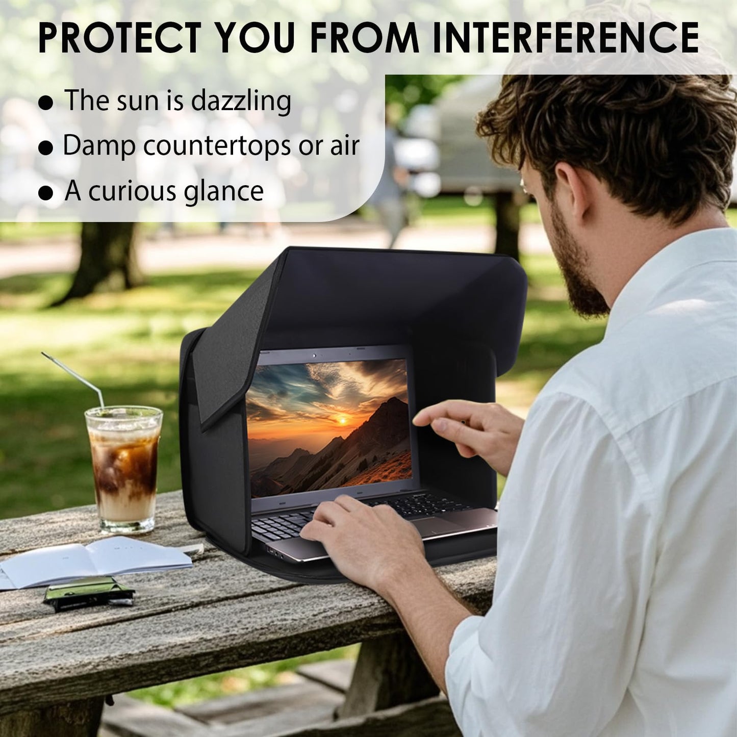 NAVASURE Laptop Sun Shade for Working Outside - Foldable Sun Glare Shield & Privacy Hood for Outdoor Workers, Travel, Camping - Fits 15-16 inch Laptops(Patent Pending)