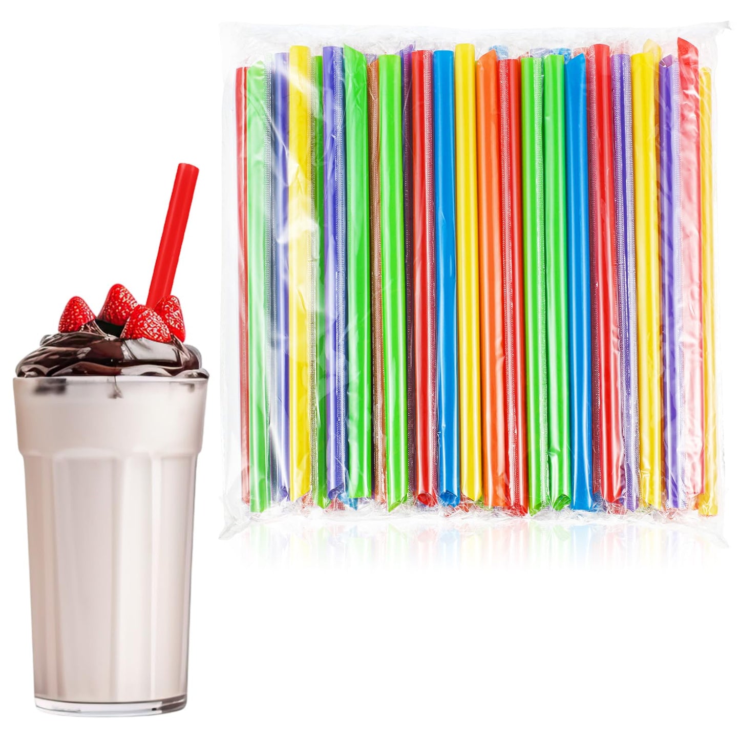 Tessco 600 Pcs 9.84 Inch Smoothie Straws Bulk Disposable Bubble Tea Straws Large Plastic Individually Wrapped for Tall Homemade Milkshakes(Classic Color)