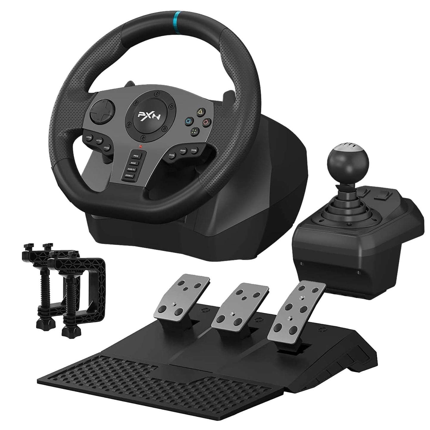 PXN V9 Gaming-Rennlenkrad mit Pedalen und Schalthebel, 270/900°-Dual-Motor-Feedback, kompatibel mit PC, PS4, PS3, Xbox One, Xbox Series X/S und Xbox Series N