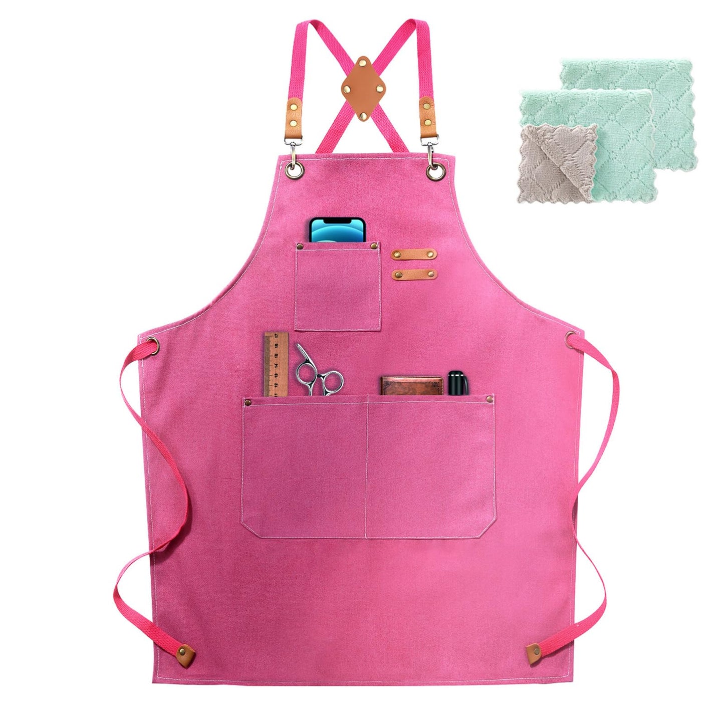 ZOMAO Kochschürze, Baumwoll-Canvas-Schürze mit gekreuztem Rückenteil und Taschen für Damen und Herren, verstellbare Träger und große Taschen, Küchenschürze zum Kochen und Backen 