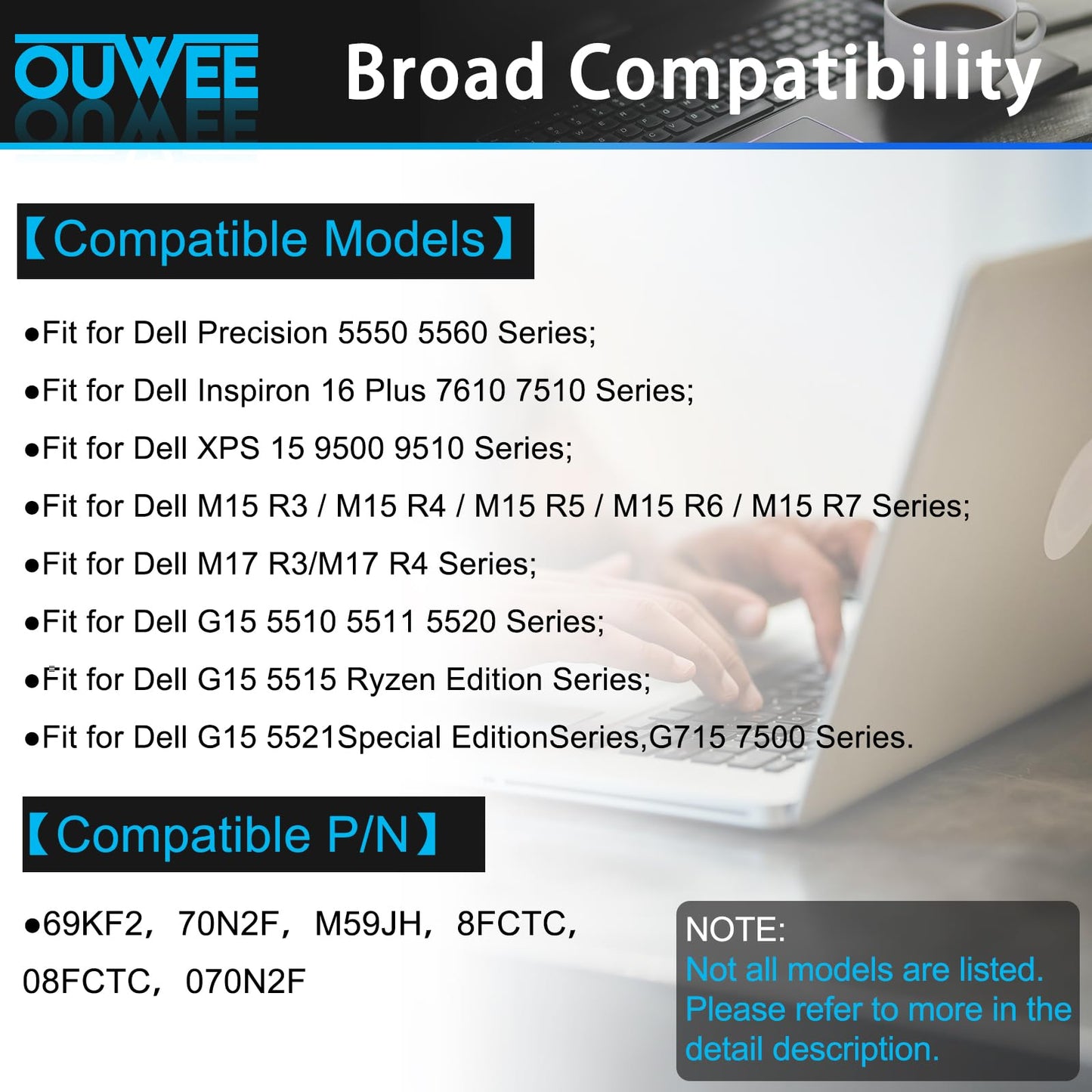 OUWEE 86Wh 69KF2 Battery Replacement for Dell G7 15 7500 G15 5510 5511 5515 5520 5521 XPS 15 9500 9510 9520 Precision 5550 5560 5570 Alienware M15 R3 R4 M17 R3 R4 Inspiron 7510 7610 7620 P87F P91F