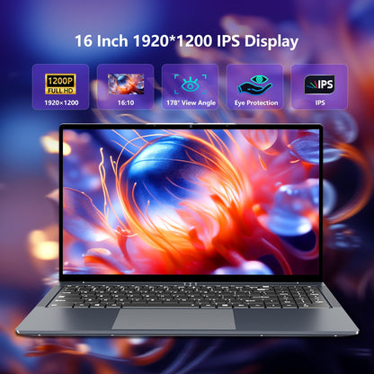 Omnica 2025 Laptop i5, 16-Zoll-Laptop mit bis zu 3,60 GHz, 16 GB RAM, 1 TB SSD, FHD-Display (1920 x 1200), 180°-Öffnungswinkel, Tastatur mit Hintergrundbeleuchtung – ideal für Studenten und Büroangestellte.