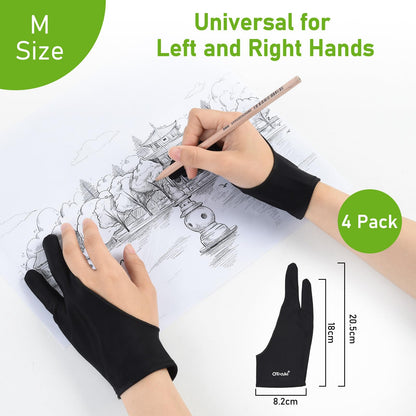 OTraki Drawing Glove 4 Pack Artist Gloves Digital Art Free Size with Two Fingers Tablet Right Hand for Graphics Pad Painting Good for Right or Left Hand - 2.95 x 7.87 inch